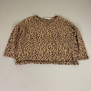 D&Co Denim + Company Sweater Top Women Size Large Leopard Print V‎ Neck